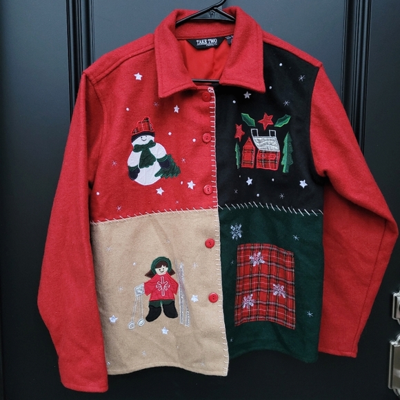 ๐ฒ Vintage 1990s/early 2000s embellished patchwork Christmas holiday shacket - Picture 2 of 7